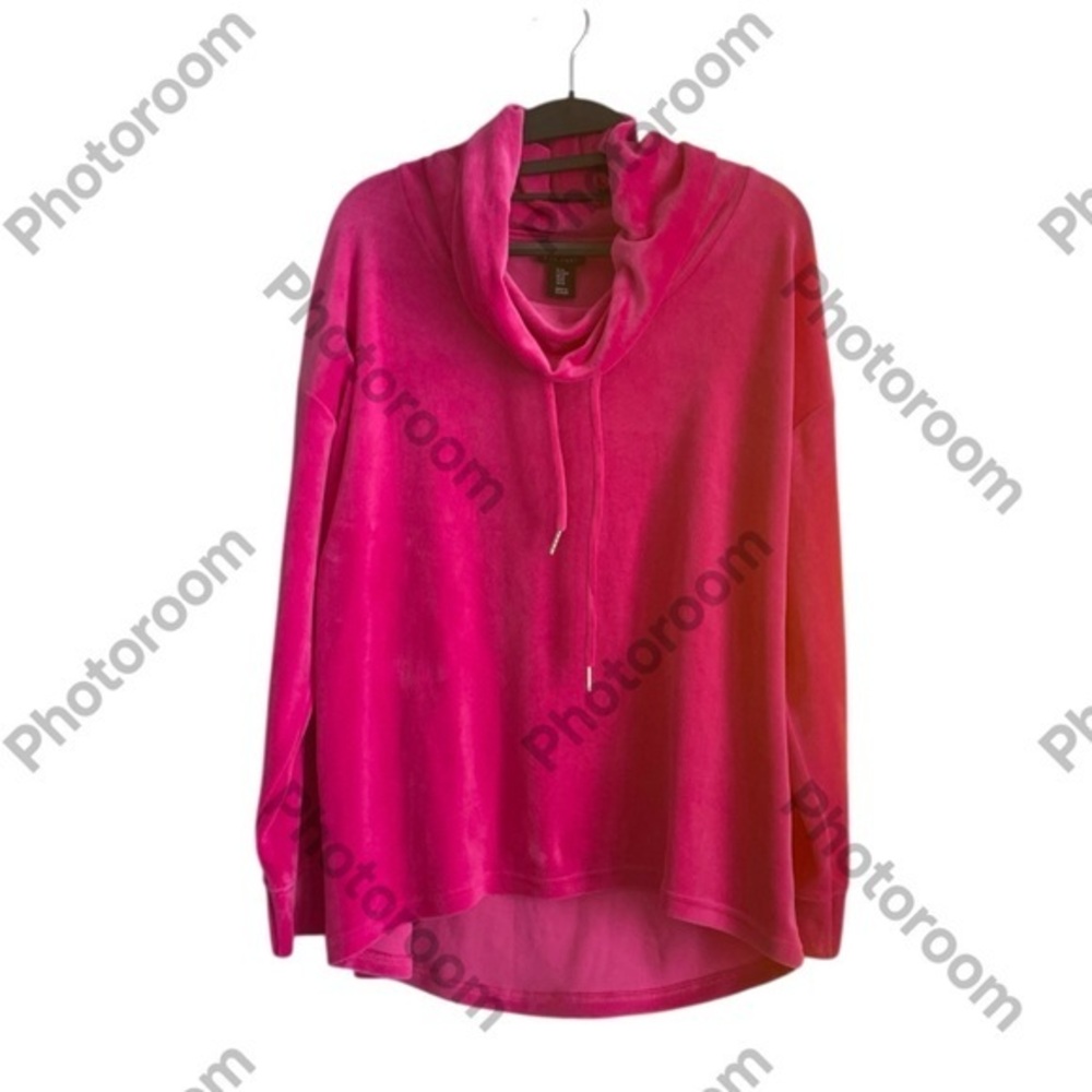 Nicole Miller Women’s vibrant pink Velour Cowl High Neck pullover.